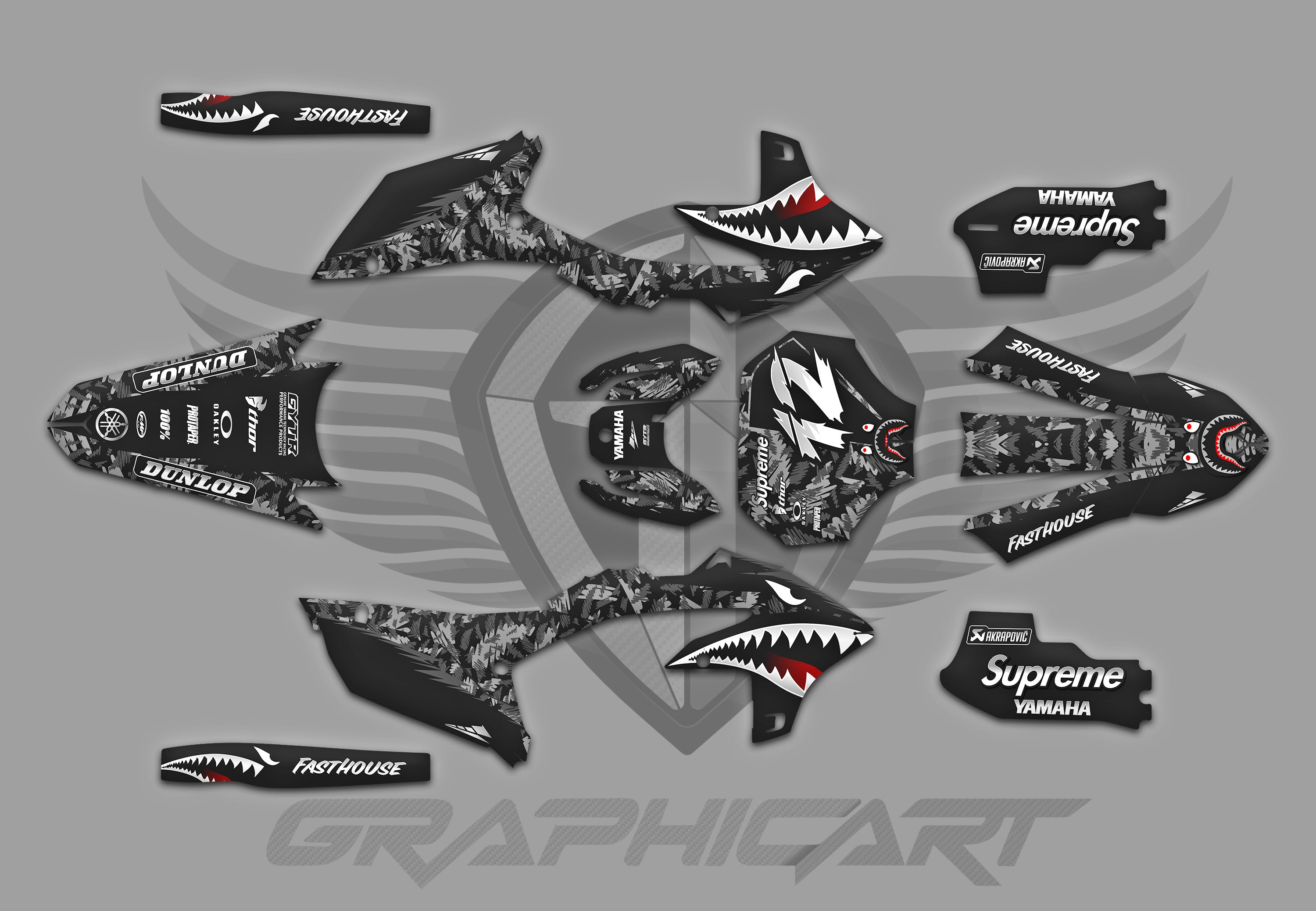 Yamaha YZ / YZF Shark Camo Graphic Kit – Black Street Edition | Custom MX Graphics