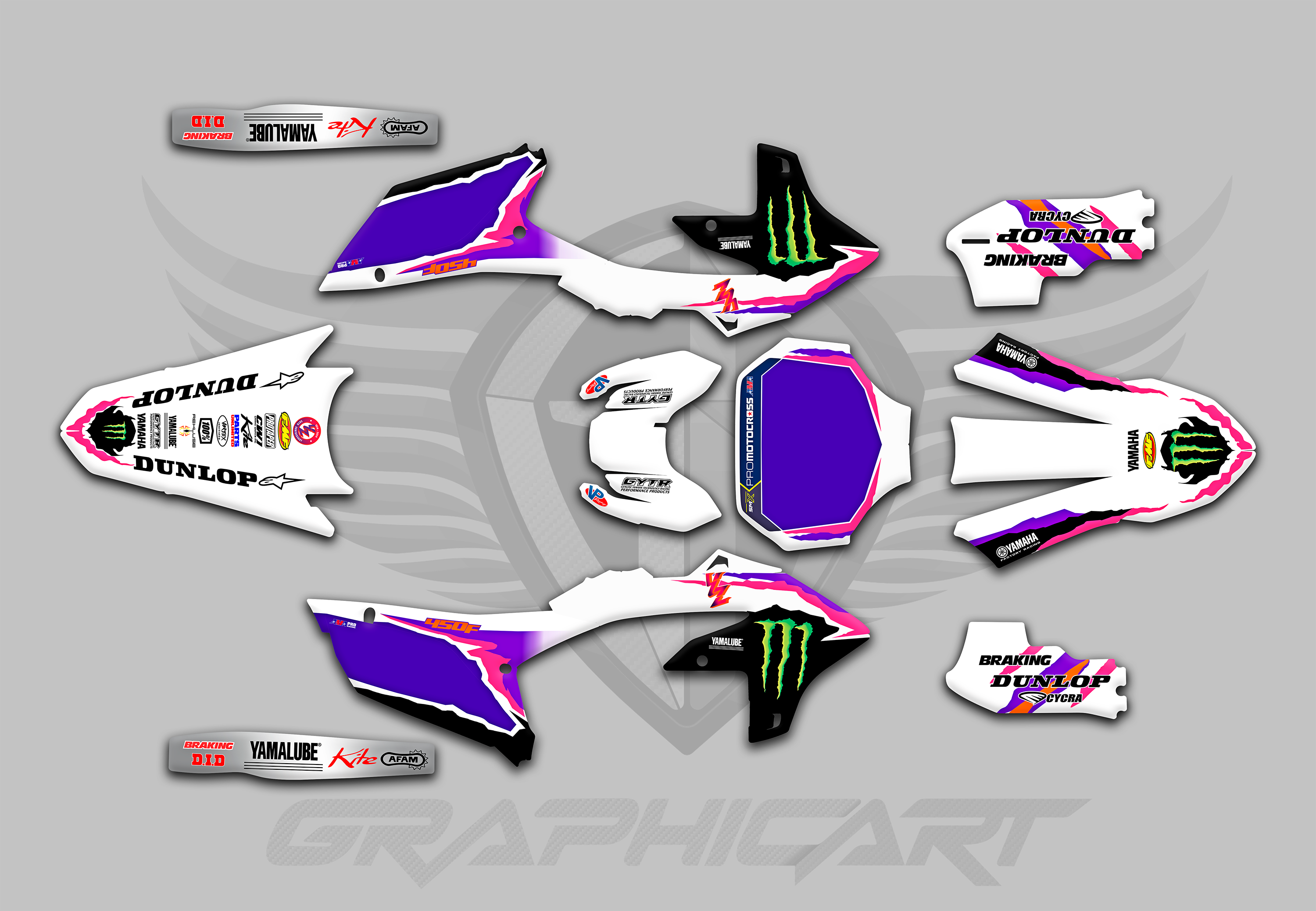 White, Purple & Pink Monster Decal Kit for Yamaha YZ-F & WR-F Models